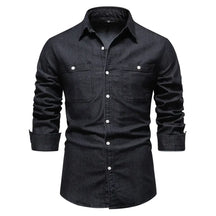 Camisa Masculina Jeans Algodão Denim manga longa e fechamento com botões 