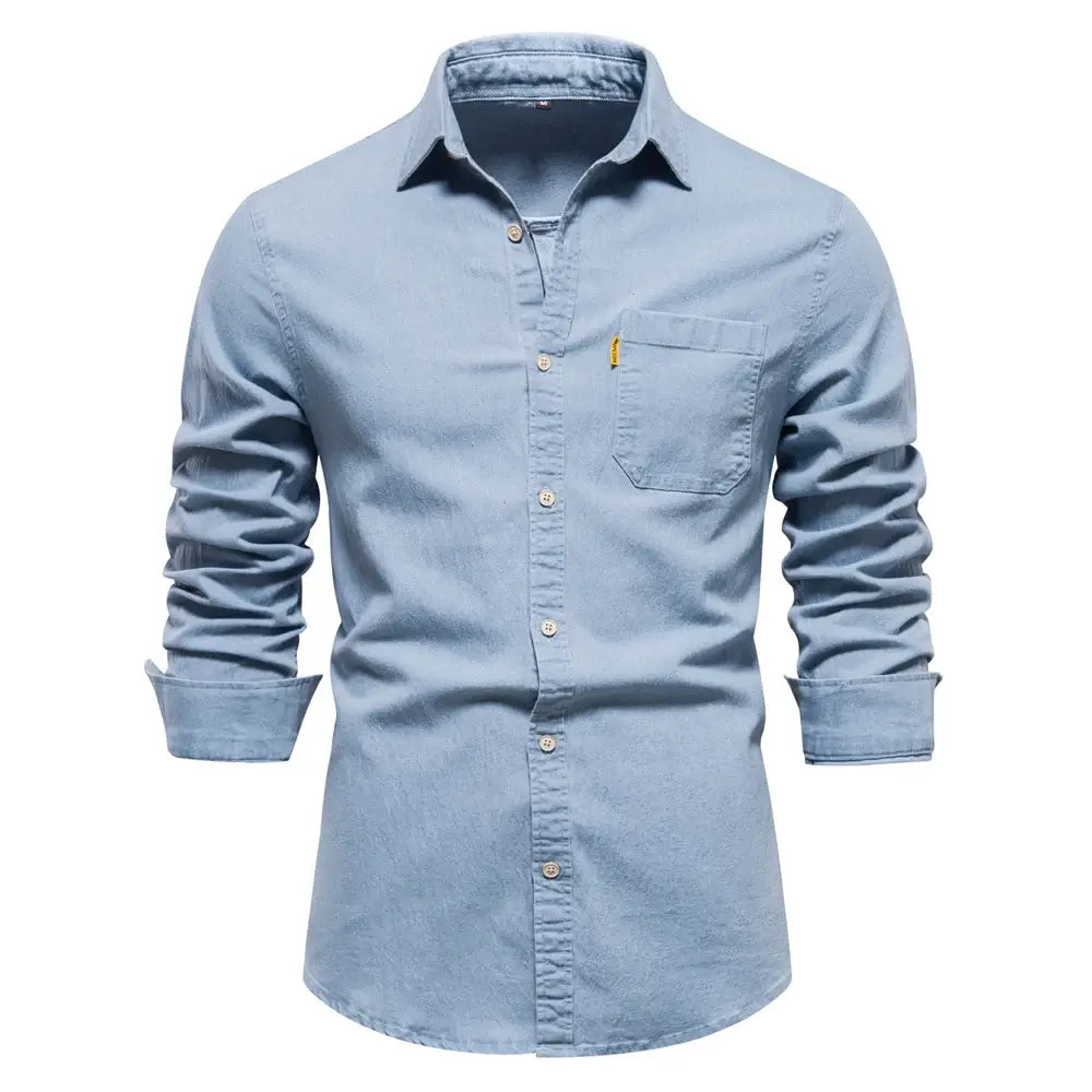 Camisa Masculina Jeans Leve 100% Algodão manga longa e fechamento com botões