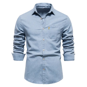 Camisa Masculina Jeans Leve 100% Algodão manga longa e fechamento com botões