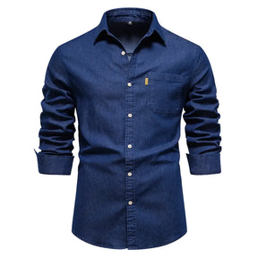 Camisa Masculina Jeans Leve 100% Algodão manga longa e fechamento com botões