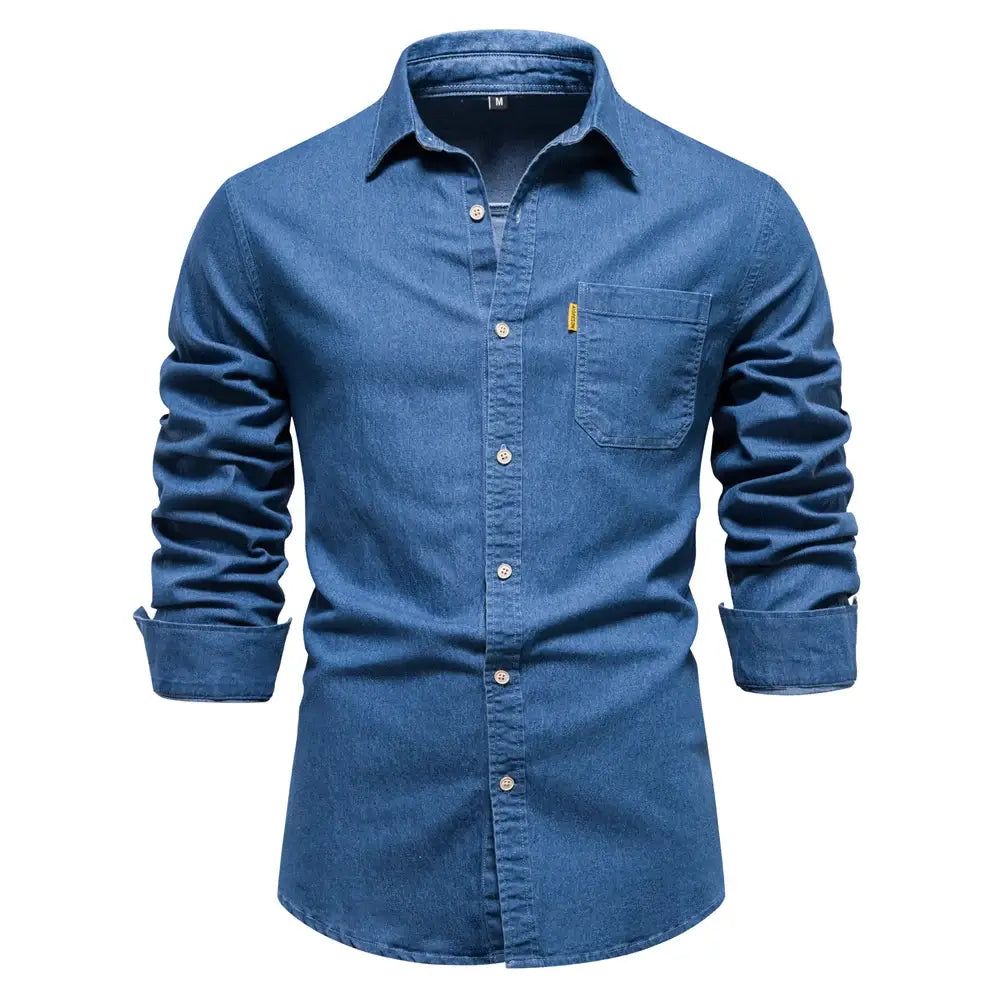 Camisa Masculina Jeans Leve 100% Algodão manga longa e fechamento com botões