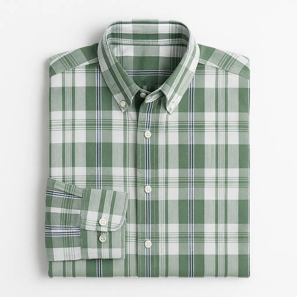 Camisa masculina xadrez , manga longa, algodão e linho, bolso frontal, estilo casual elegante.