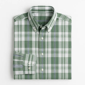 Camisa masculina xadrez , manga longa, algodão e linho, bolso frontal, estilo casual elegante.