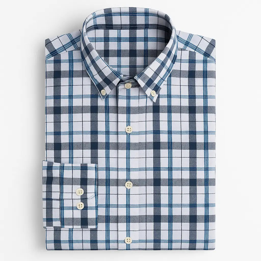 Camisa masculina xadrez , manga longa, algodão e linho, bolso frontal, estilo casual elegante.