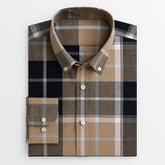 Camisa masculina xadrez , manga longa, algodão e linho, bolso frontal, estilo casual elegante.
