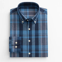 Camisa masculina xadrez , manga longa, algodão e linho, bolso frontal, estilo casual elegante.
