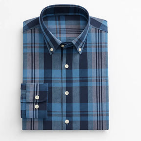 Camisa masculina xadrez , manga longa, algodão e linho, bolso frontal, estilo casual elegante.