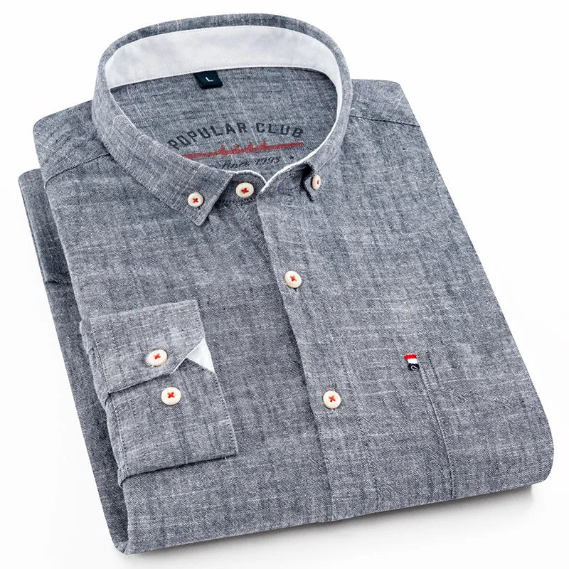 Camisa Masculina de Manga Longa em Algodão e Linho