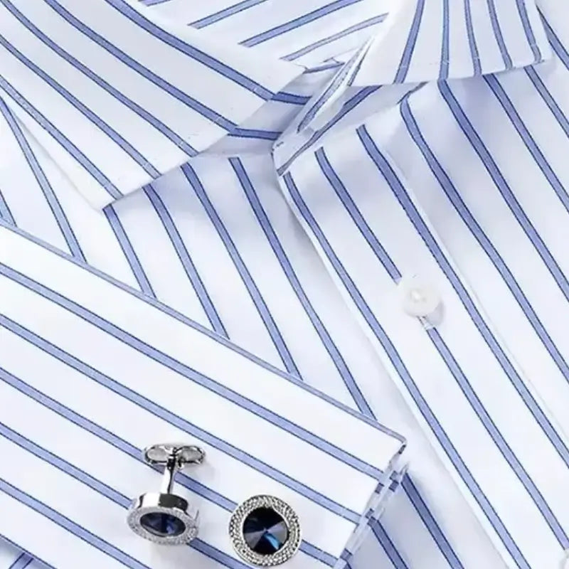 Camisa Social Masculina Business com abotoadeira de luxo e algodão premium