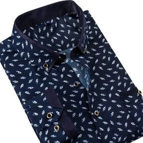 Camisa Masculina Manga Longa com estampa geometria e fechamento com botões