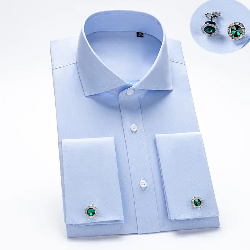 Camisa Social Masculina Business com abotoadeira de luxo e algodão premium
