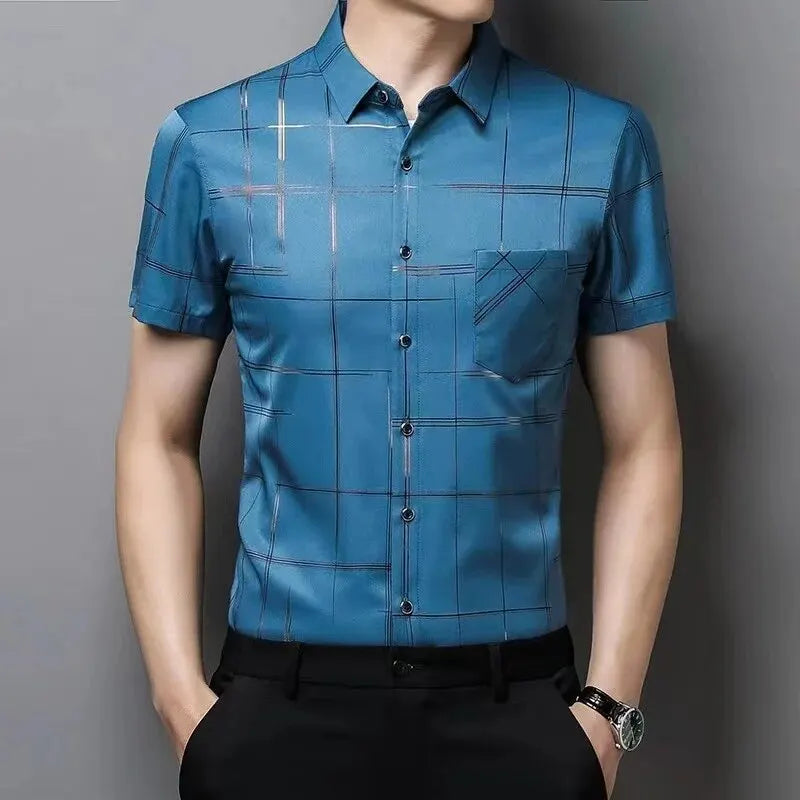 Camisa Social Masculina Elegance Manga Curta