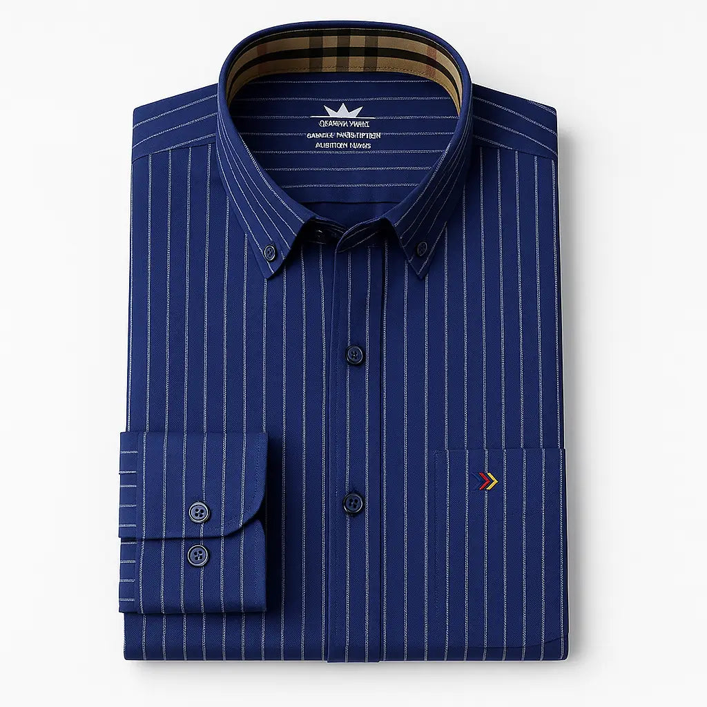 camisa social masculina oxford  em algodão, manga longa, gola estruturada e detalhe interno contrastante