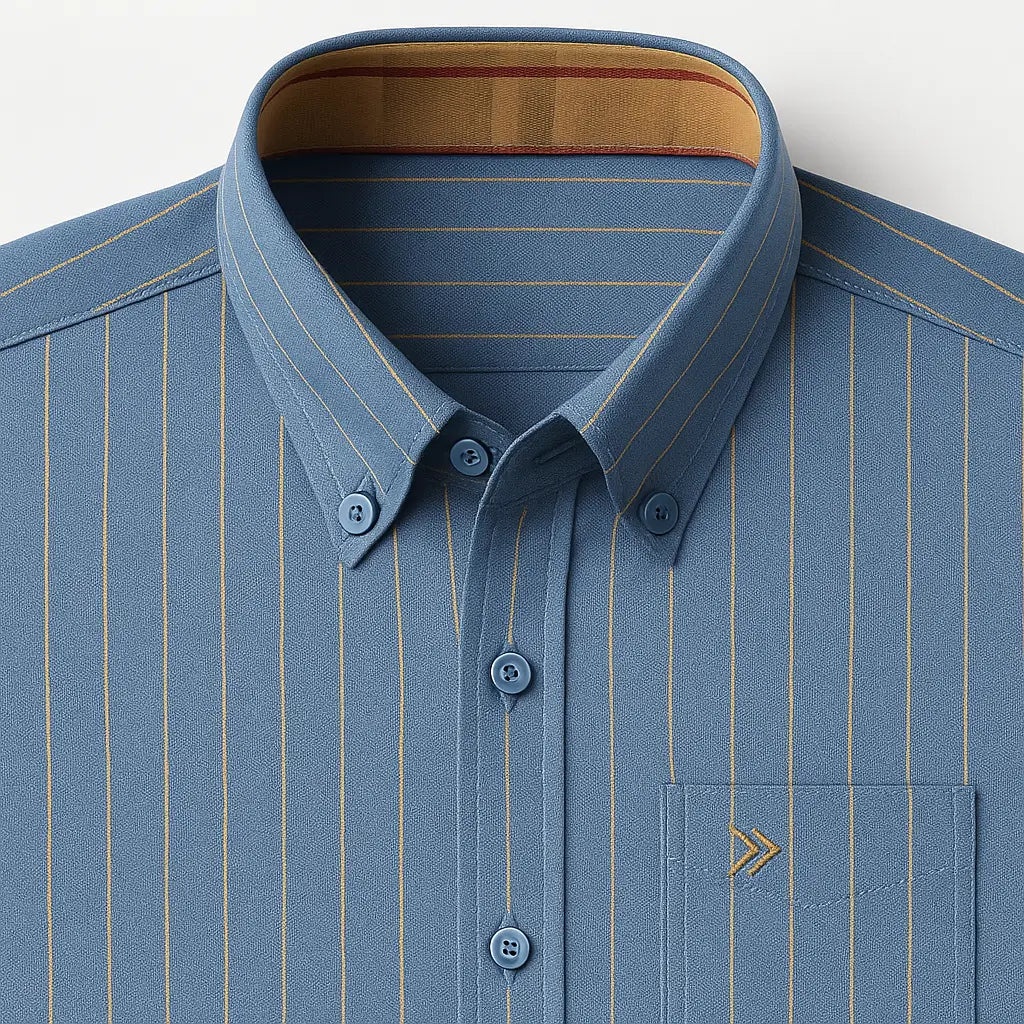 camisa social masculina oxford  em algodão, manga longa, gola estruturada e detalhe interno contrastante