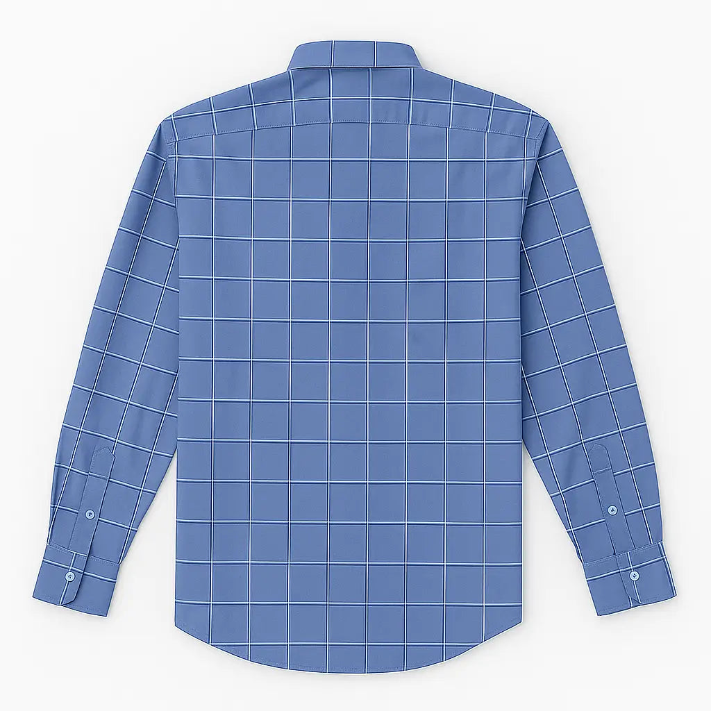 camisa social masculina slim fit oxford em algodão com padrão listrado/xadrez, manga longa, gola estruturada e caimento elegante