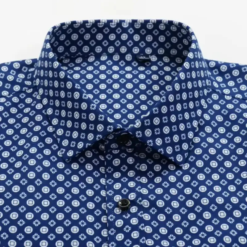 Camisa Social Masculina com estampa estilosa e caimento clássica, feita de algodão e poliéster de alta qualidade.