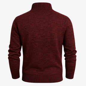 Cardigan masculino com zíper e gola alta. Elegante e versátil, ideal para outono e inverno. Conforto térmico com estilo refinado.
