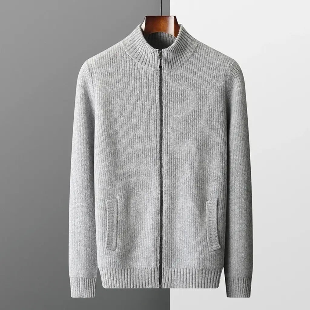 Cardigan Masculino de Lã Merino com Zíper - Essenza