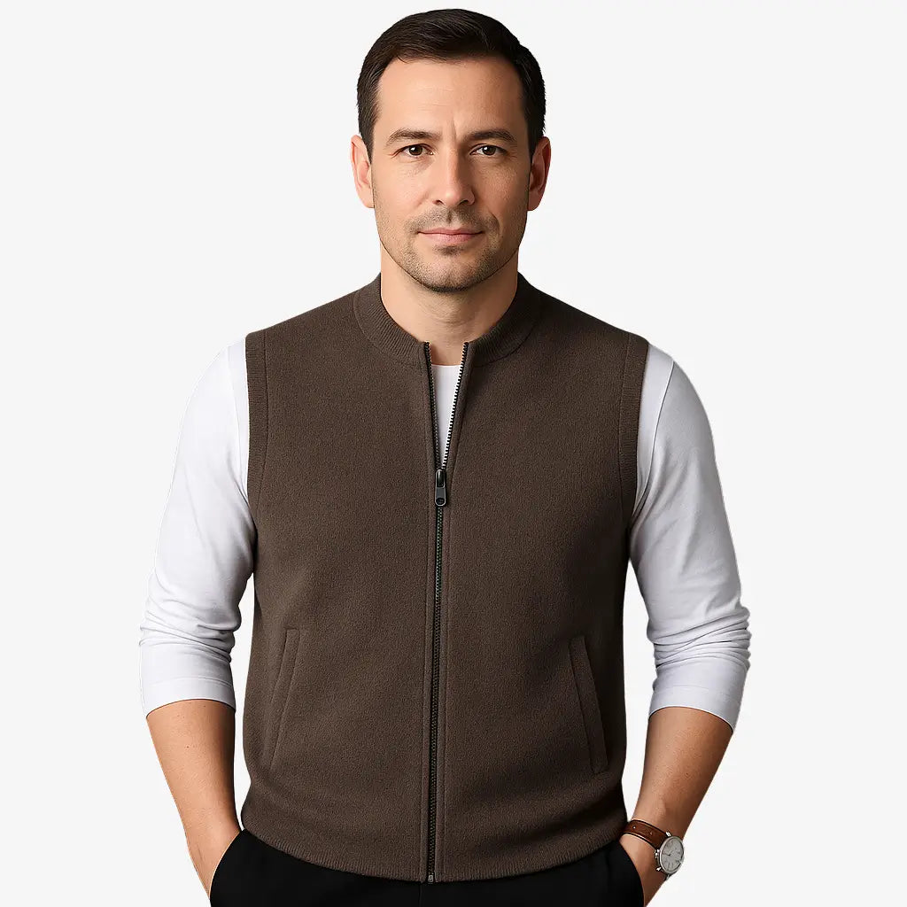 Colete Tricô Masculino Com Fecho Em Zíper