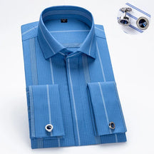 Camisa Social Masculina Business com abotoadeira de luxo e algodão premium
