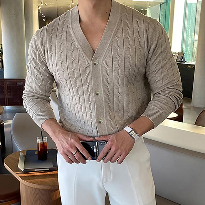 Cardigan Masculino Luxuoso Em Lã Premium