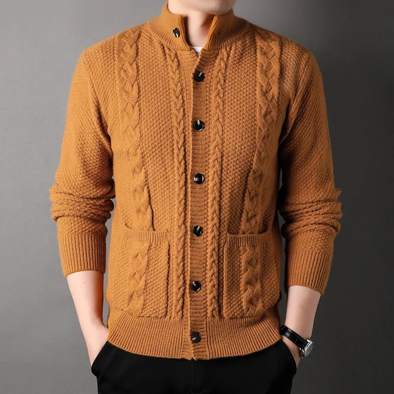 Cardigan Masculino Em Lã Manga Longa