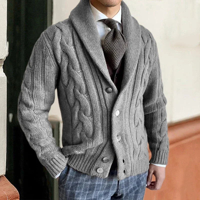 Cardigan Masculino Lapel Em Lã