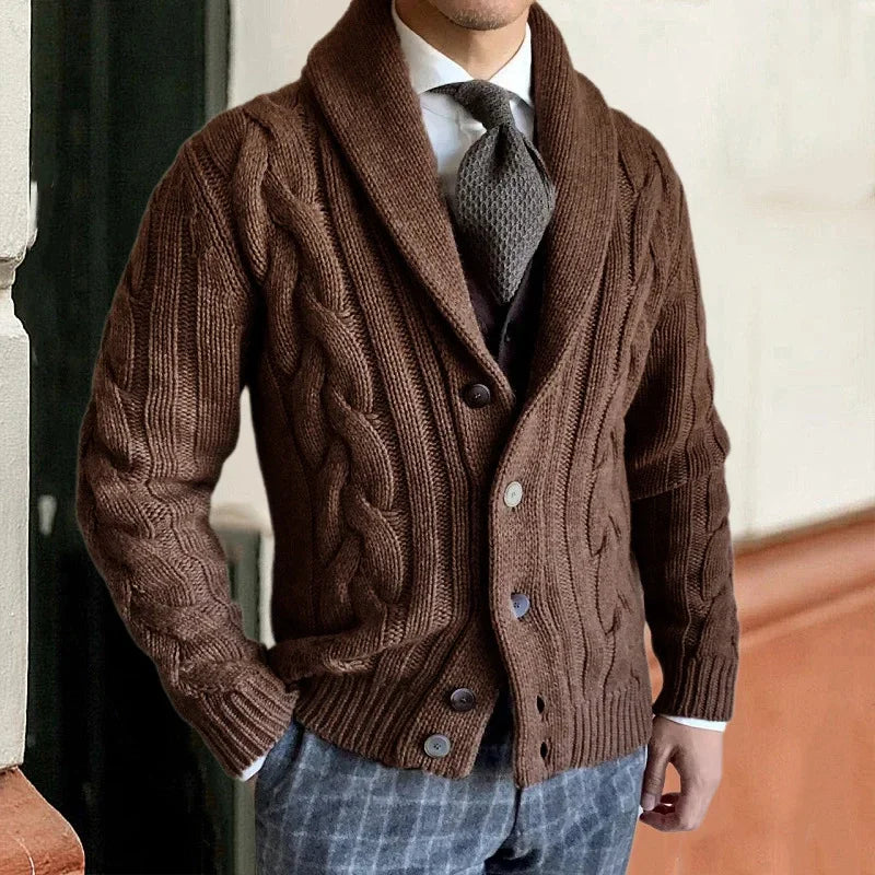 Cardigan Masculino Lapel Em Lã