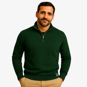 Look masculino moderno com suéter de zíper — moda outono inverno