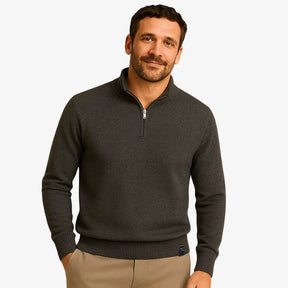 Look masculino moderno com suéter de zíper — moda outono inverno