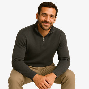 Look masculino moderno com suéter de zíper — moda outono inverno