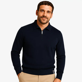 Look masculino moderno com suéter de zíper — moda outono inverno