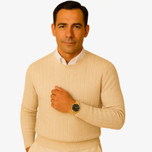 Suéter Masculino Tricô Fino com Gola Redonda