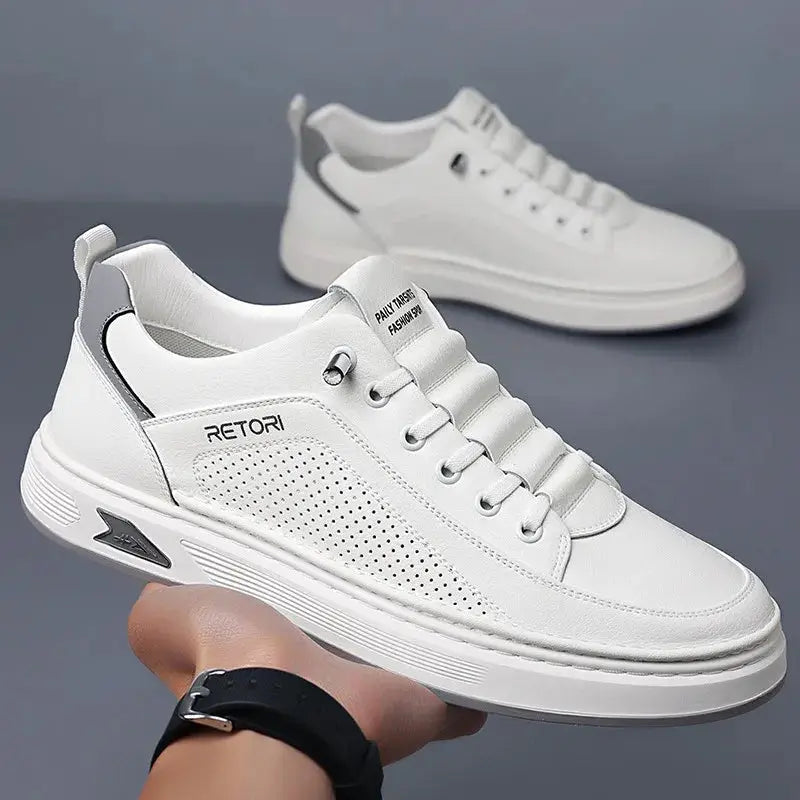 Tênis casual masculino branco, modelo casual, ideal para uso diário, confortável e respirável.