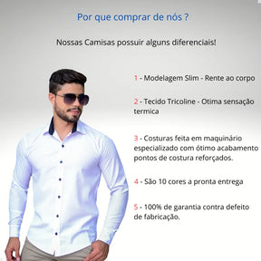 ￼Camisa Masculina Social Manga Longa Tricoline Luxo Exclusiva