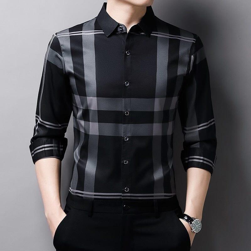 Camisa Masculina de Seda Xadrez