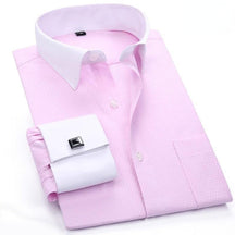 Quality Gentle Formal Mens French Cuff Dress Shirt Men Long Sleeve Solid Striped Style Men&#39;s Shirts Cufflink Include Plus Size